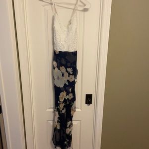 Crisscross high-low floral dress.